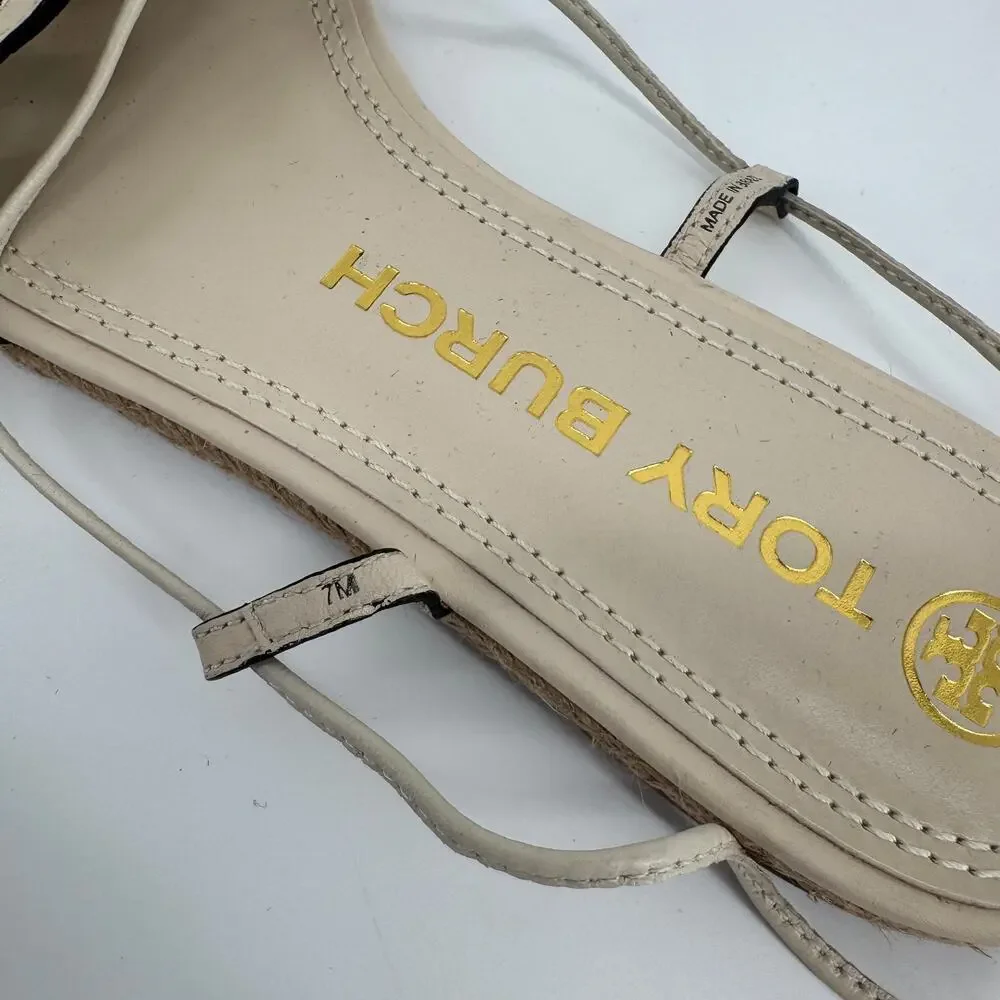 Tory Burch Caning Ankle-Wrap Leather Espadrille Sandals Size 7 NWOT Summer